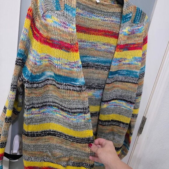 Plus Size 3X Multi-Color Striped Knit Open Cardigan Sweater Long Sleeve Boho - Picture 6 of 9